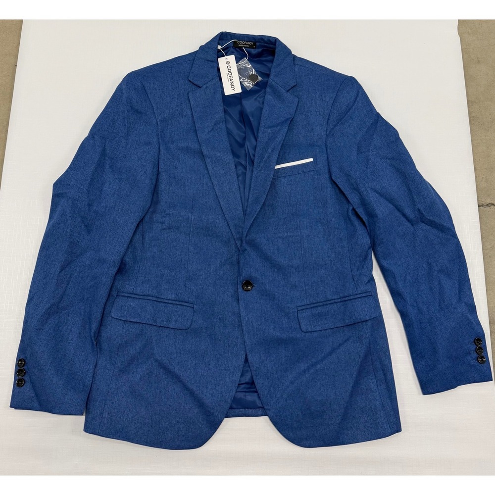 COOFANDY Mens Slim Fit Casual Blazer Jacket Blue Linen Texture Sport Coat Size M
